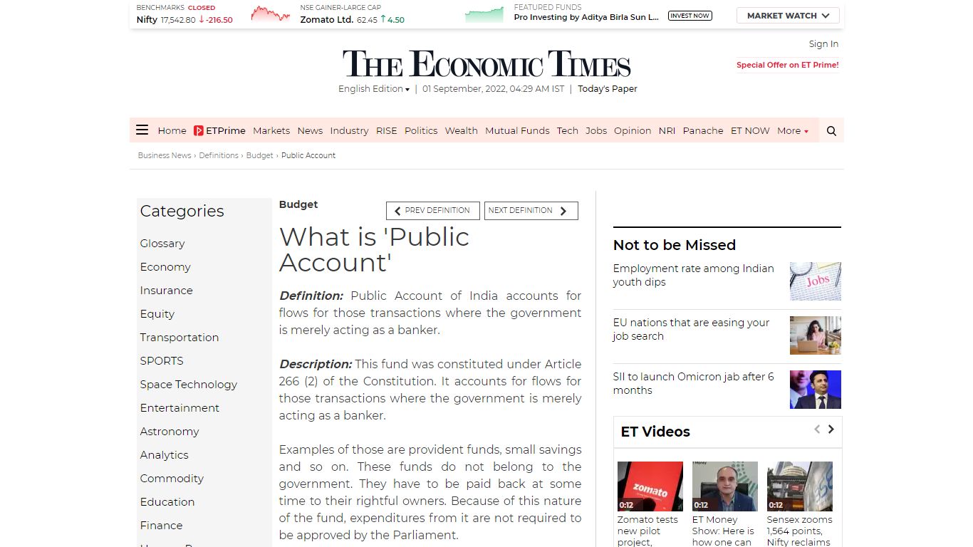 What is 'Public Account' - The Economic Times